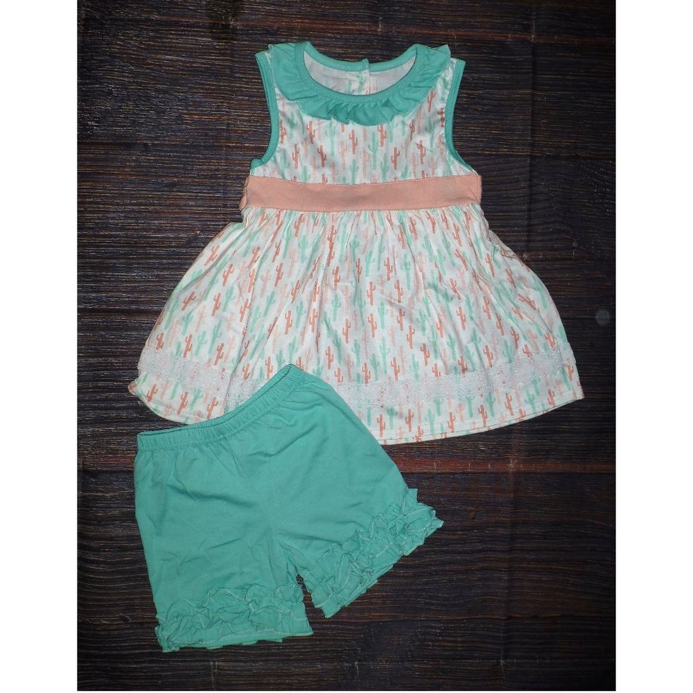 Boutique Cactus Tunic Girls Ruffle Shorts Outfit